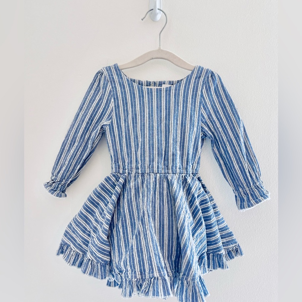 LITTLE MINIS | 2T | RUFFLE BLUE & WHITE STRIPED DRESS - Picture 5 of 6